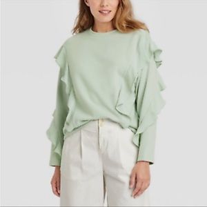A New Day Women's Ruffle Sweatshirt - Light Green